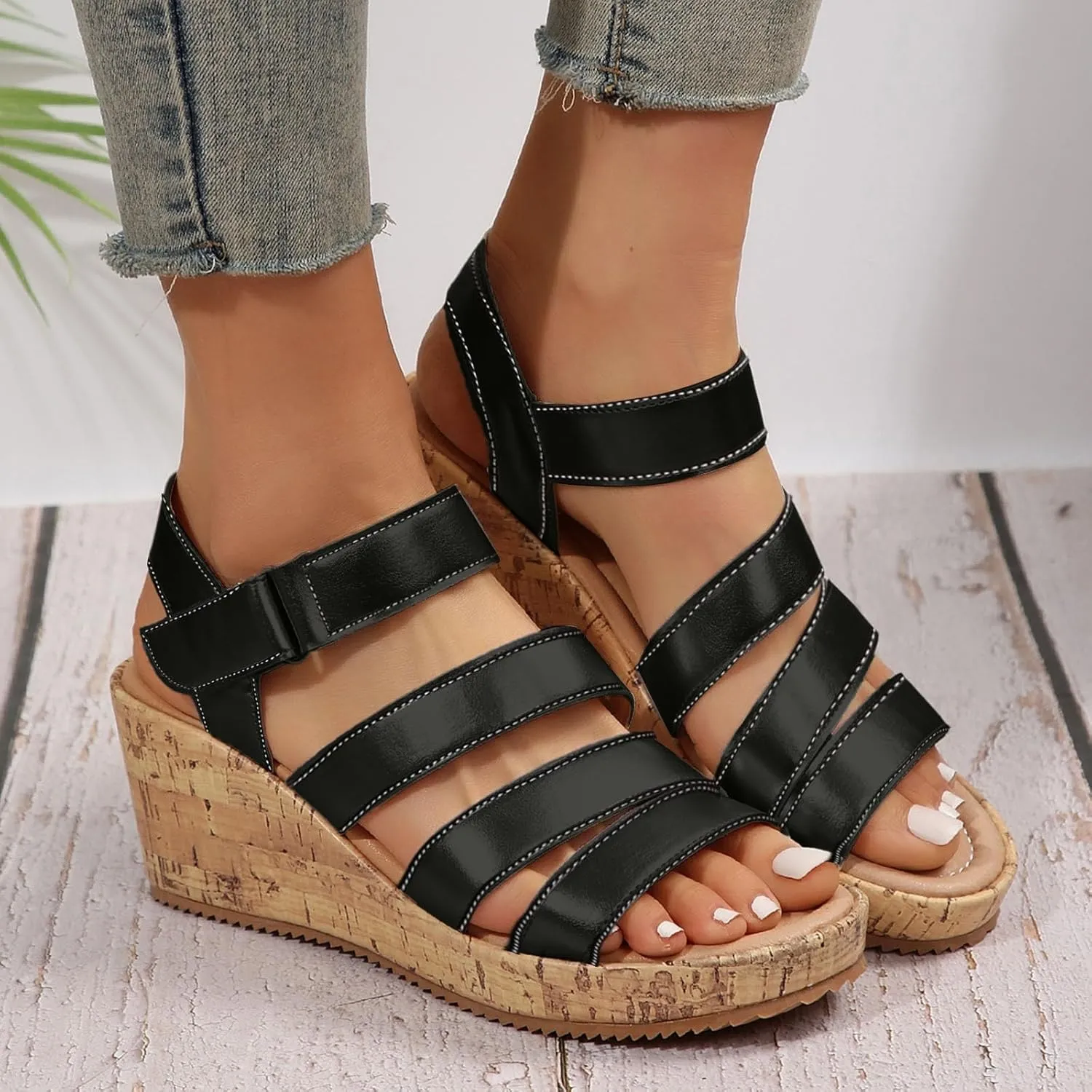 Women's Strappy Wedge Sandal Wedge Sandals Comfortable Orthopedic Platform Arch Support Open Toe Walking Shoes