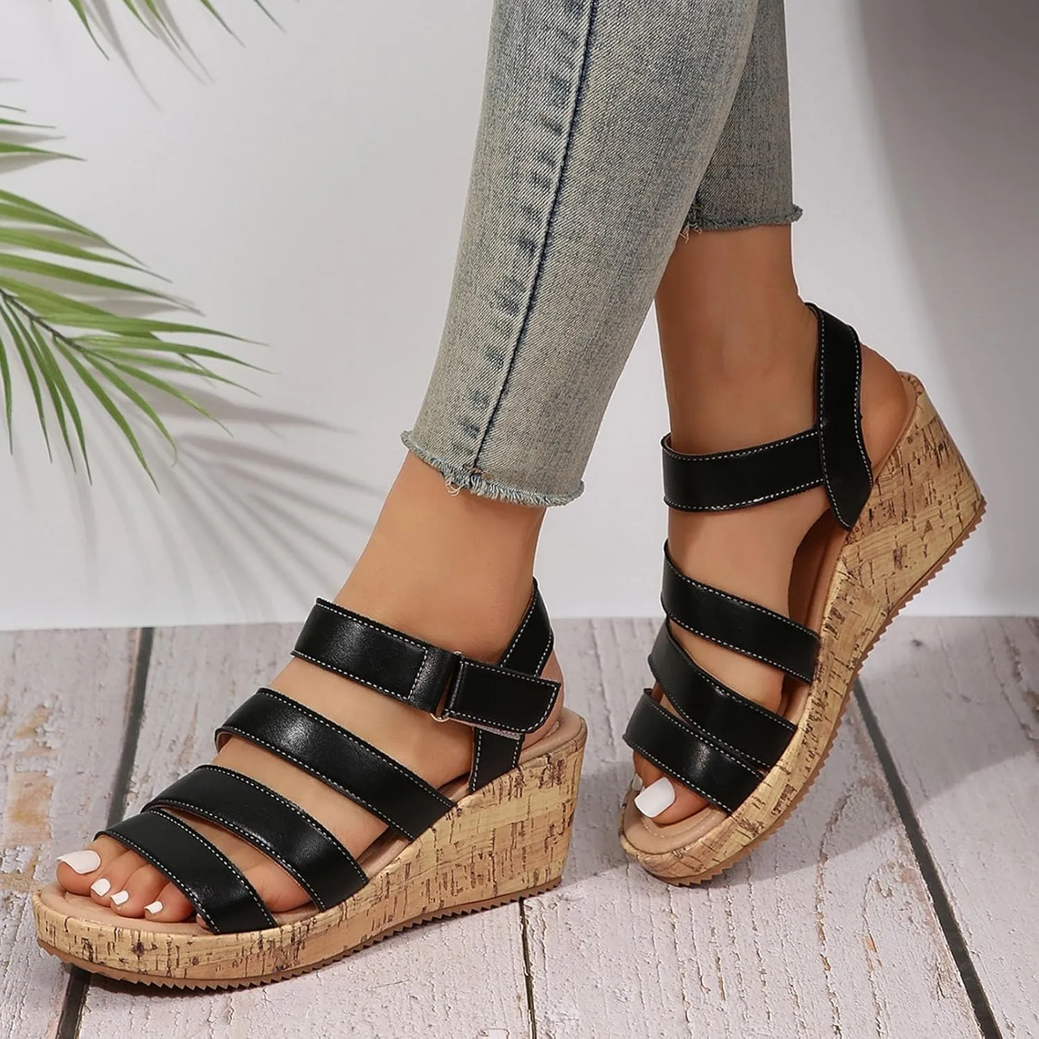 Women's Strappy Wedge Sandal Wedge Sandals Comfortable Orthopedic Platform Arch Support Open Toe Walking Shoes