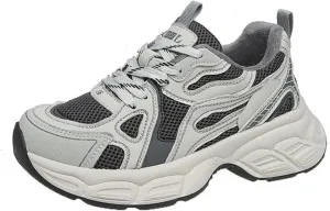 Women's Thick Bottom Silver Dad Sneakers Spring/Autumn Breathable Casual Sport Shoes with Lace-up Low Top Trainers