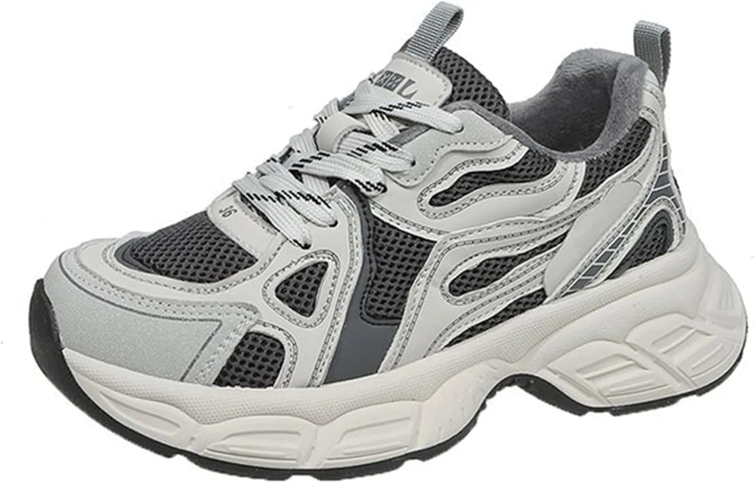 Women's Thick Bottom Silver Dad Sneakers Spring/Autumn Breathable Casual Sport Shoes with Lace-up Low Top Trainers