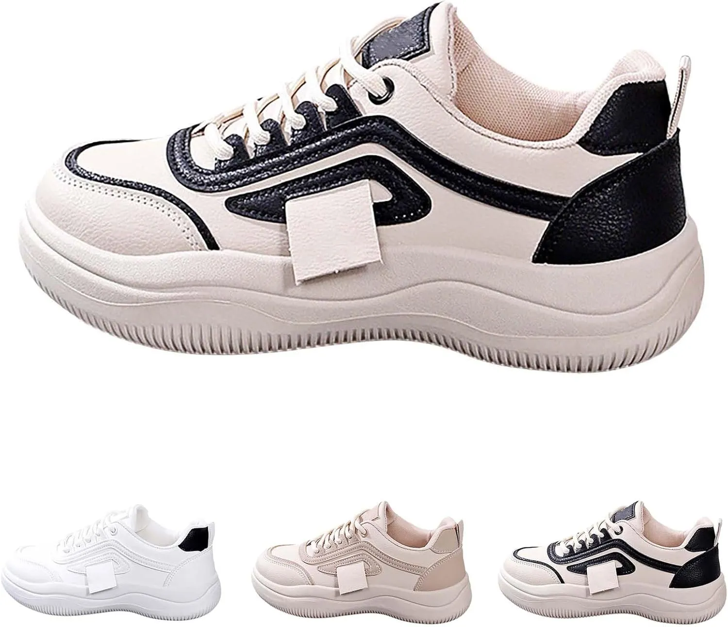 Womens Thick Sole Sneakers Comfy Lace-up Casual Breathable Soft Walking Running Shoes Comfortable Tennis Shoes Non Slip Summer Spring Women's Sneakers
