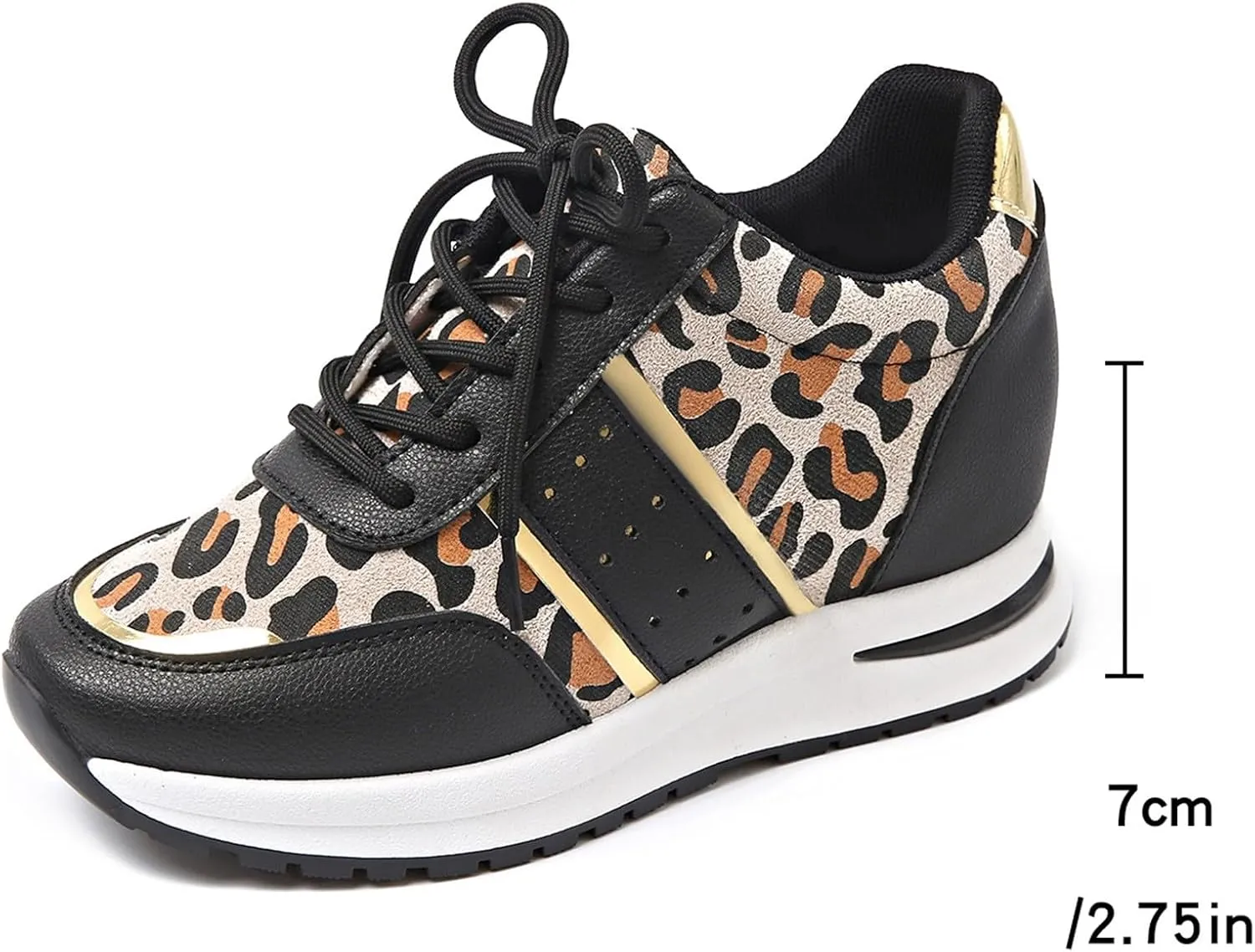 Women's Wedge Leopard Print Sports Shoes Closed Head Sneakers Heeled Womens Fashion Shoes Lightweight Casual Lace-up Outdoor Cute Sport Shoe