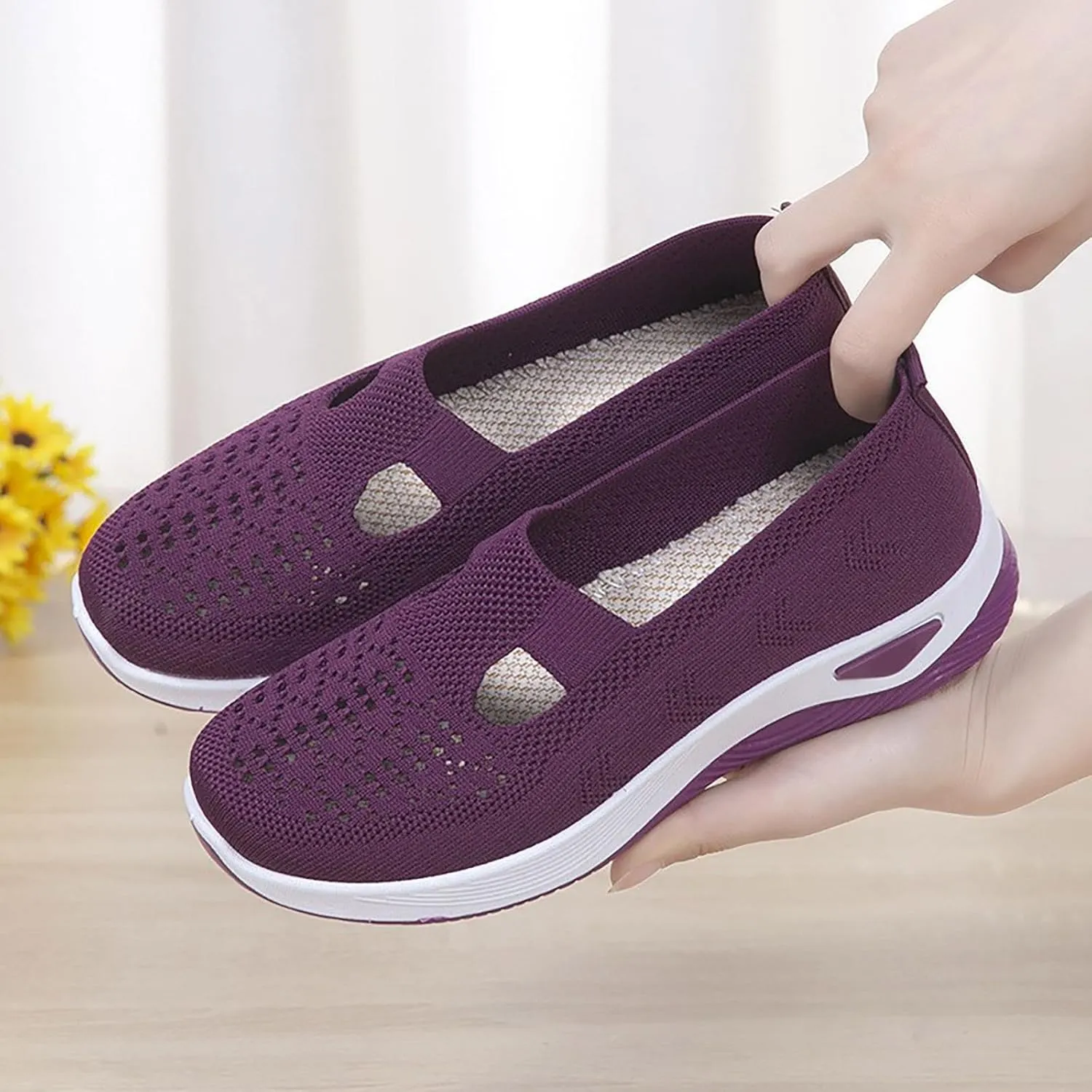 Women's Woven Orthopedic Breathable Soft Shoes Non Slip Work Shoes Women Walking Casual Work Shoes Walking Sneakers Platform Tennis Shoe Cross Trainer Shoe