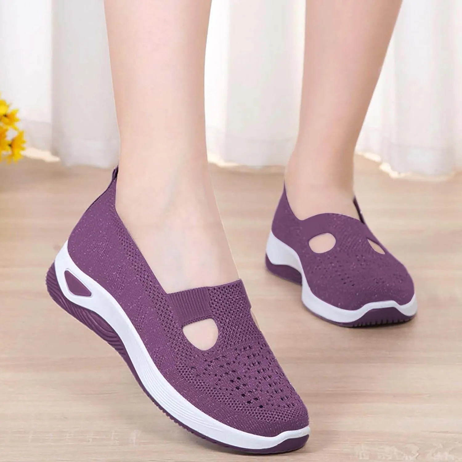 Women's Woven Orthopedic Breathable Soft Shoes Non Slip Work Shoes Women Walking Casual Work Shoes Walking Sneakers Platform Tennis Shoe Cross Trainer Shoe