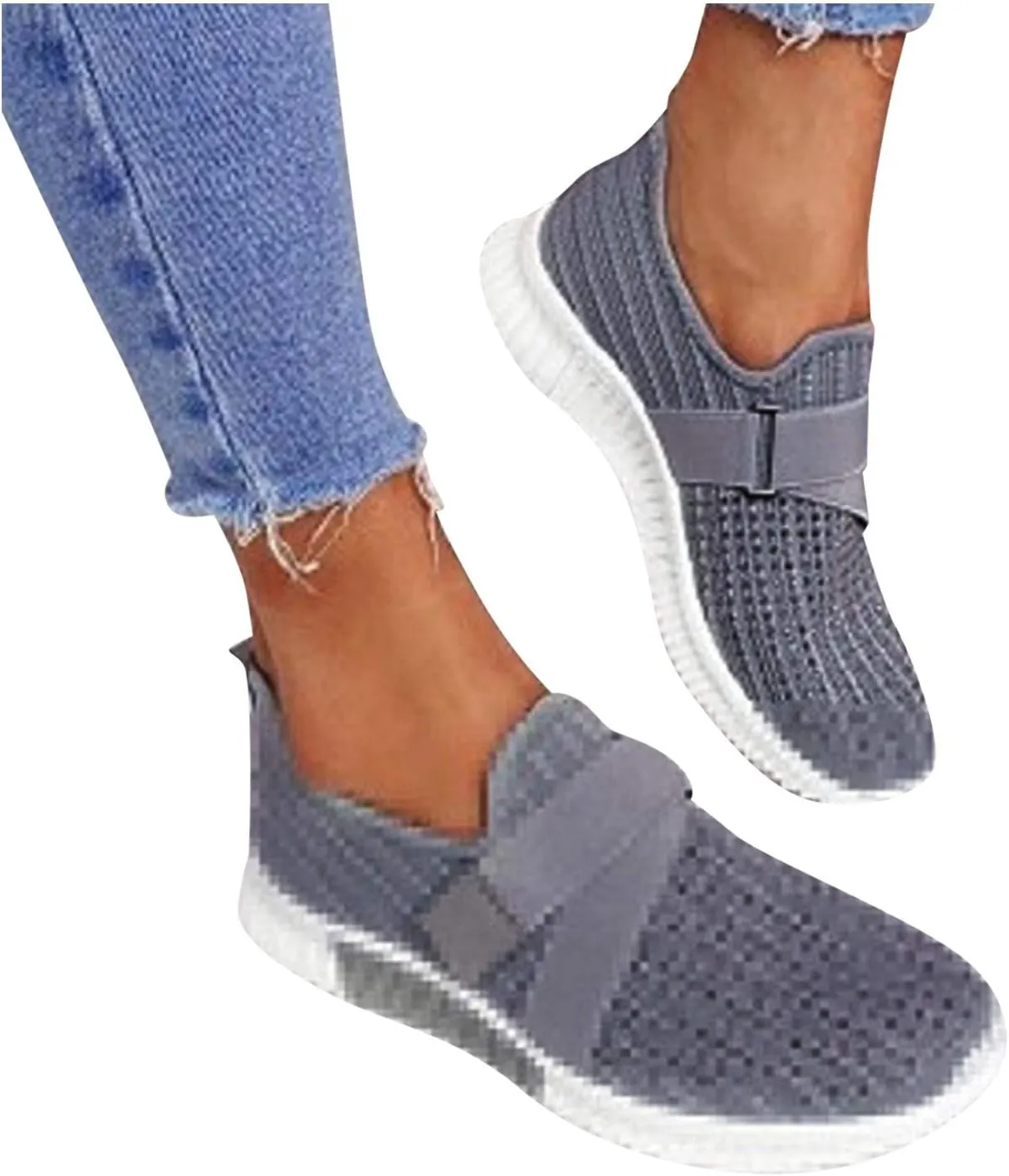 ZSpzx Arch Support Mesh Flats Shoes for Women Comfort Walking Sneakers Slip On Lightweight Comfy Breathable Slip On Shoes with Elastic Band Mesh Trainers Casual Low Top Shoes for Jogging Running