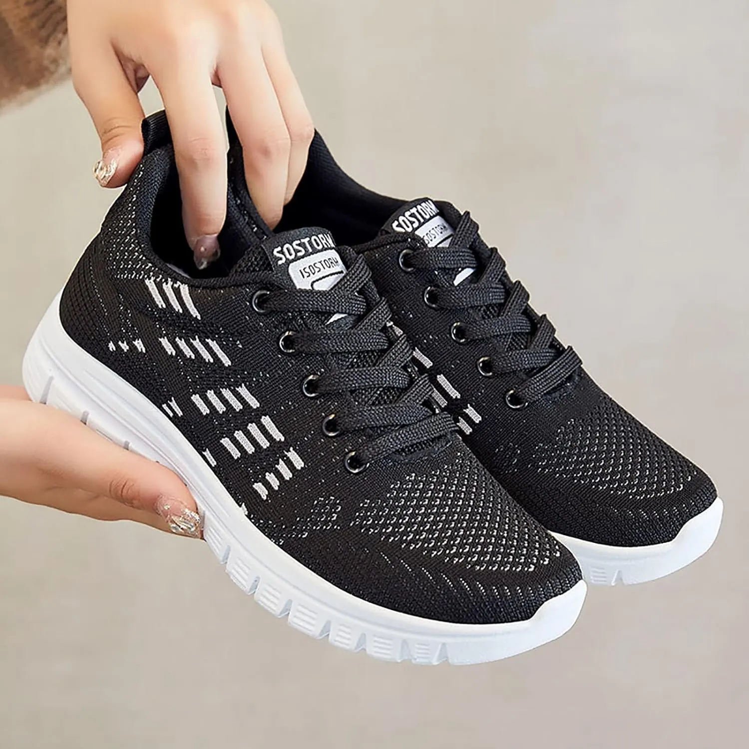 ZSpzx Summer Walking Shoes for Women Mesh Knit Breathable Running Sneakers Comfy Lightweight Non Slip Air Cushioned Daily Wear Arch Support Shoe Fashionable Mesh Ladies Casual Platform Footwear